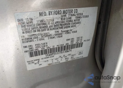 2007 Ford Five Hundred Limited z USA, uszkodzony, nr VIN 1FAHP25177G150674